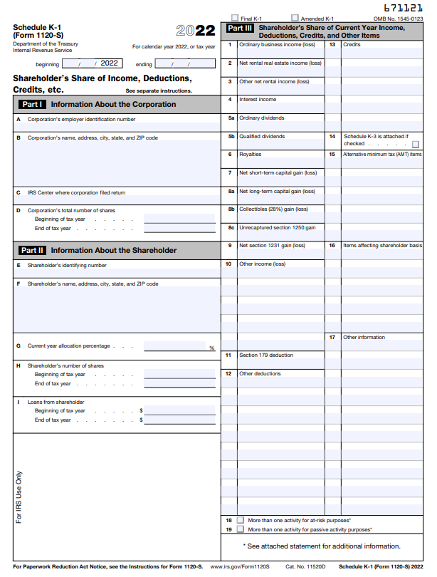 What is IRS Form 1120S Schedule K1?