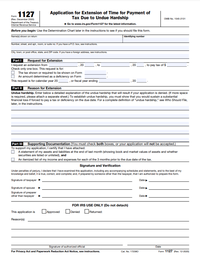 What is IRS Form 1127?