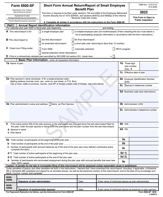 What is IRS Form 5500-SF?